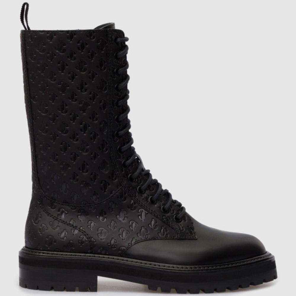 Jimmy Choo Women's Cora Logo Debossed Combat Boots - Picture 2 of 15